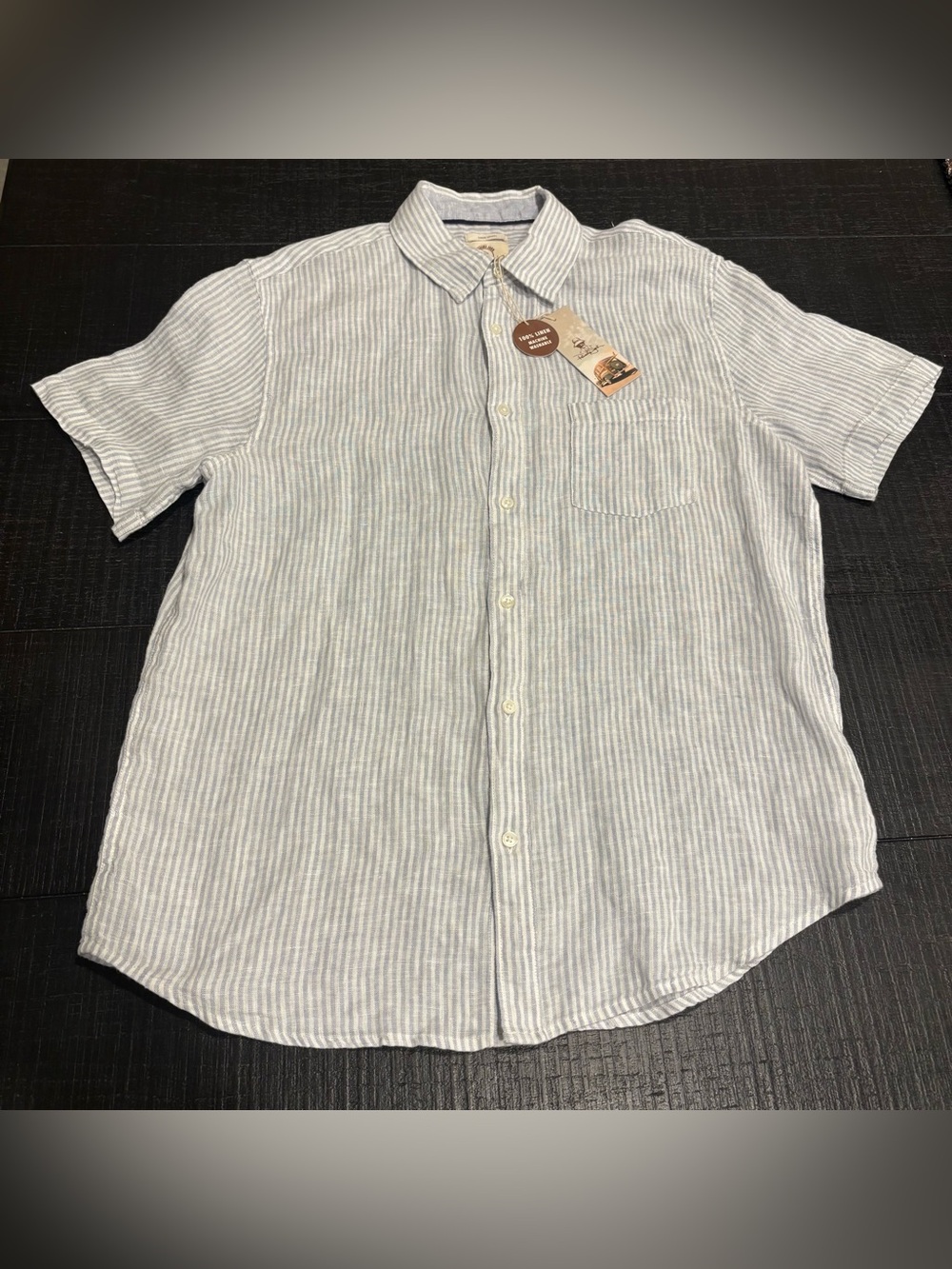 Panama Jack Light Blue and White Striped Linen Short-Sleeve Shirt